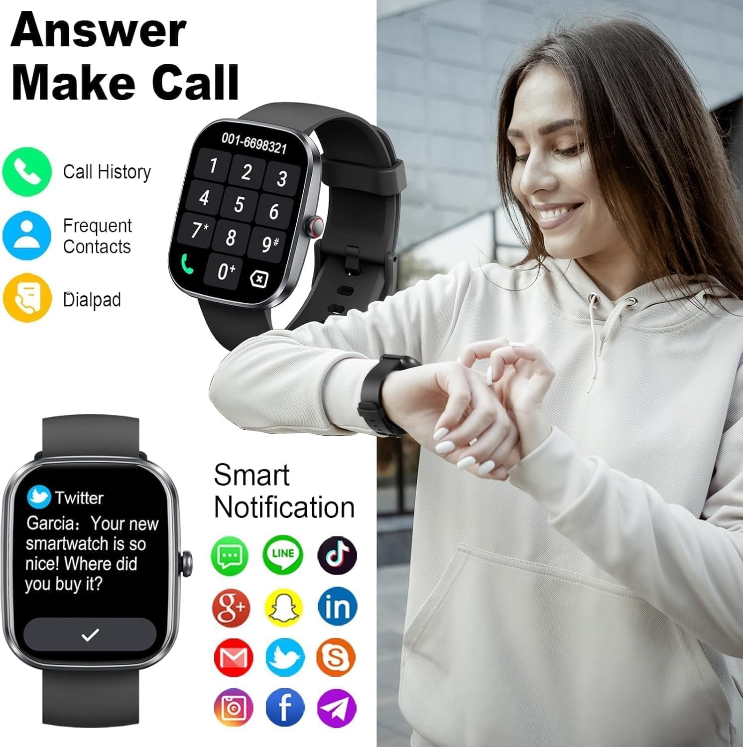 Smart Watch with 1.91" HD Touchscreen Fitness Tracker with Bluetooth Calling, Fitness Watch with Heart Rate/Sleep Monitor, 120+ Sports Modes, IP68 Waterproof Smartwatch for Android iOS - Image 3