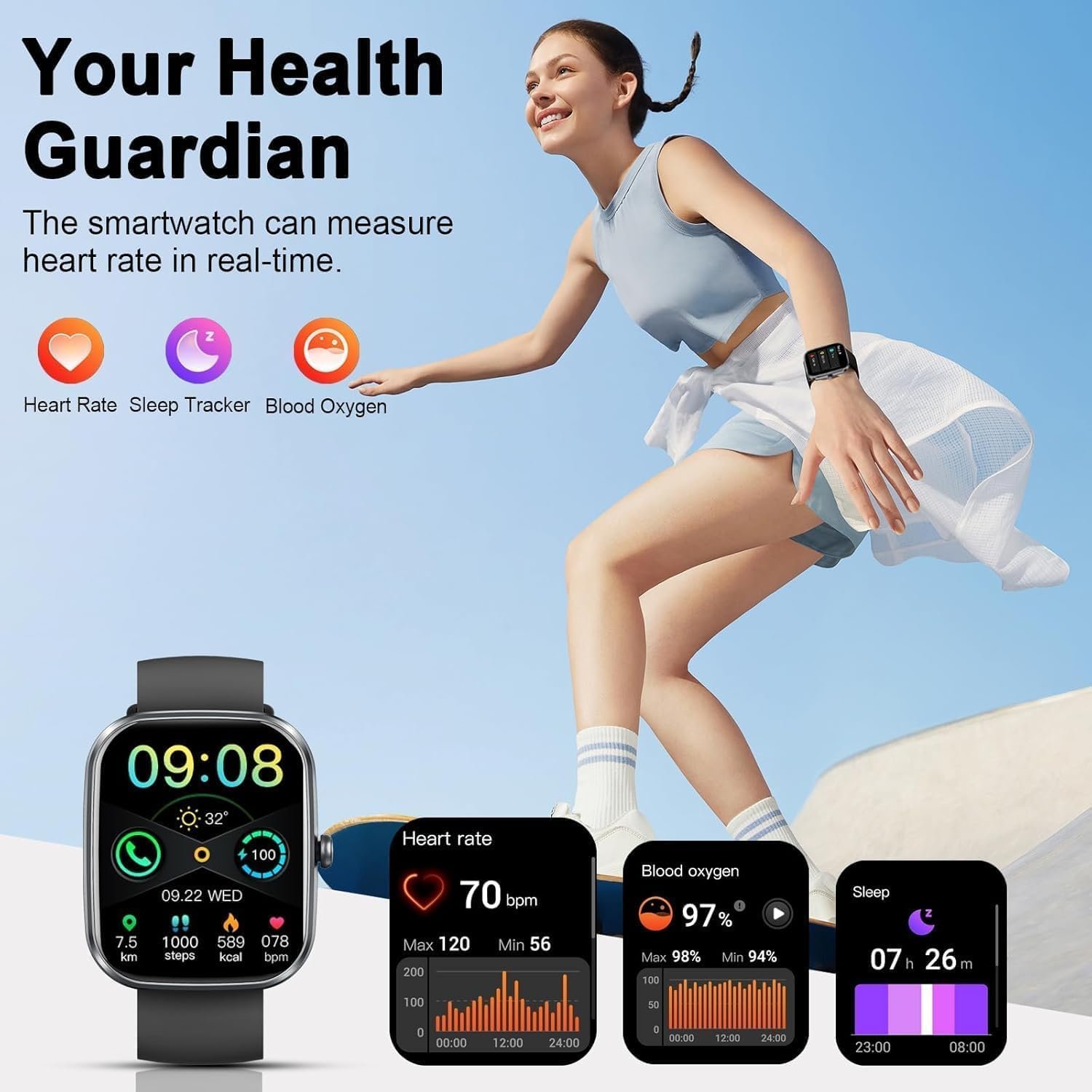 Smart Watch with 1.91" HD Touchscreen Fitness Tracker with Bluetooth Calling, Fitness Watch with Heart Rate/Sleep Monitor, 120+ Sports Modes, IP68 Waterproof Smartwatch for Android iOS - Image 6