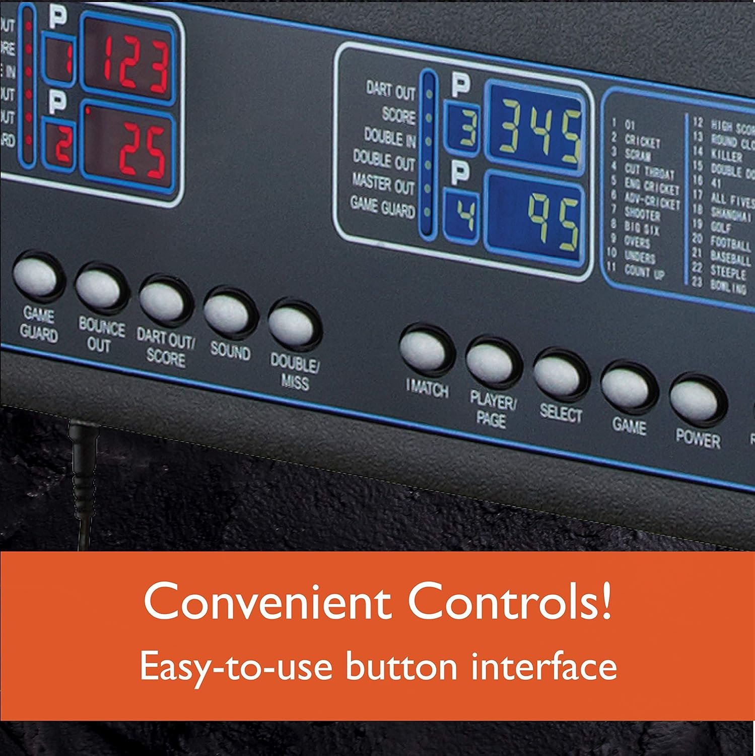 Fat Cat Mercury Electronic Soft Tip Dartboard with Cabinet, 13.5 in Target, 28 Games, 6 Darts Included, Black - Image 11