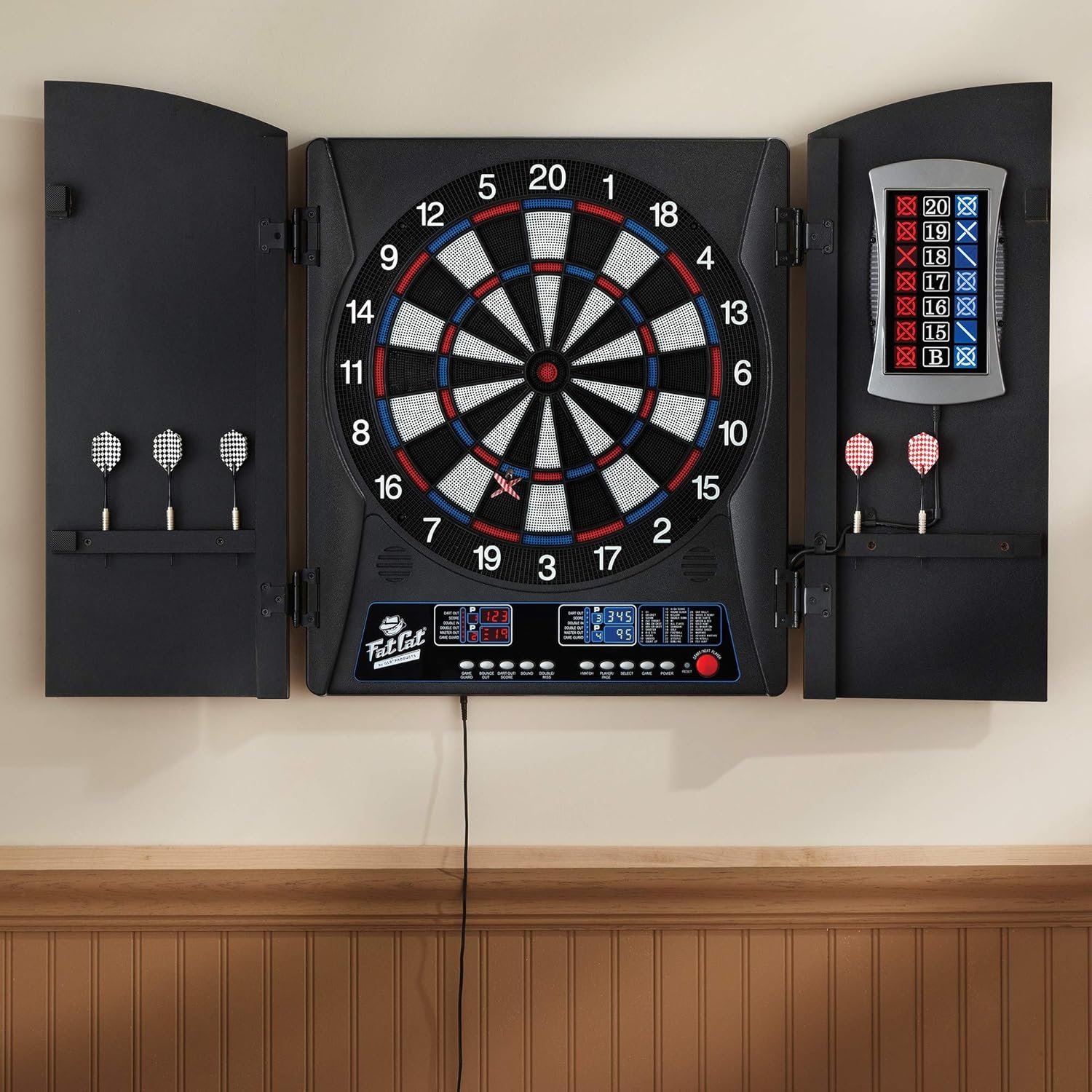 Fat Cat Mercury Electronic Soft Tip Dartboard with Cabinet, 13.5 in Target, 28 Games, 6 Darts Included, Black - Image 18