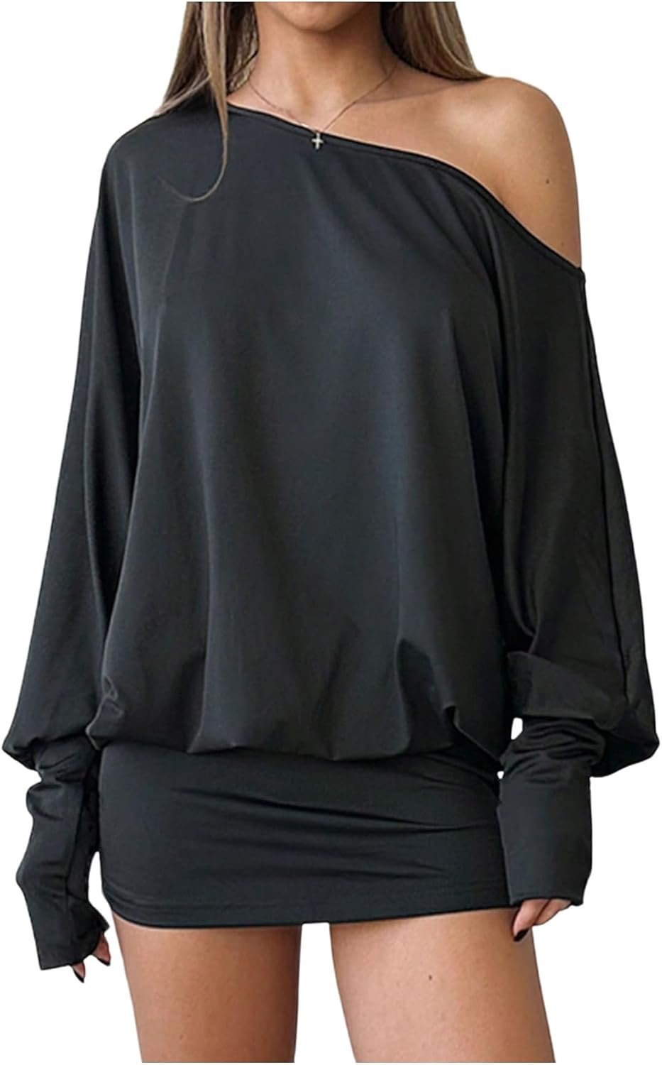 SOLY HUX Women’s Long Sleeve Off The Shoulder Dress Y2k Mini Dress Streetwear Music Festival Outfits