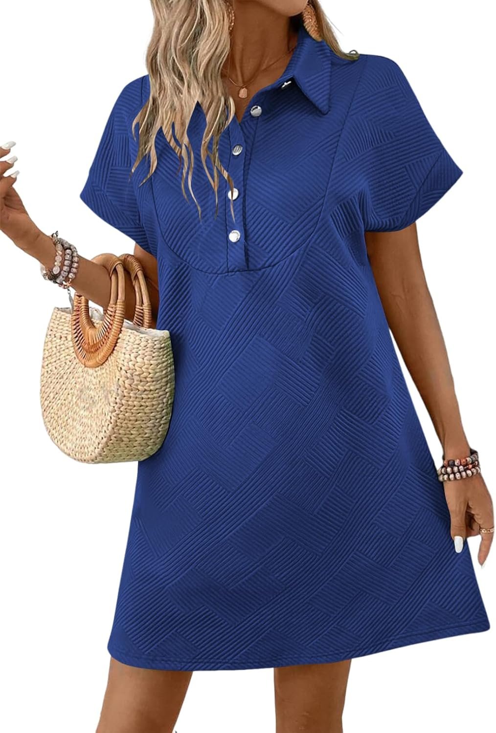 Acelitt Summer Lapel Collared Dresses for Women 2026 Batwing Short Sleeve Mini Dress Beach Sundress