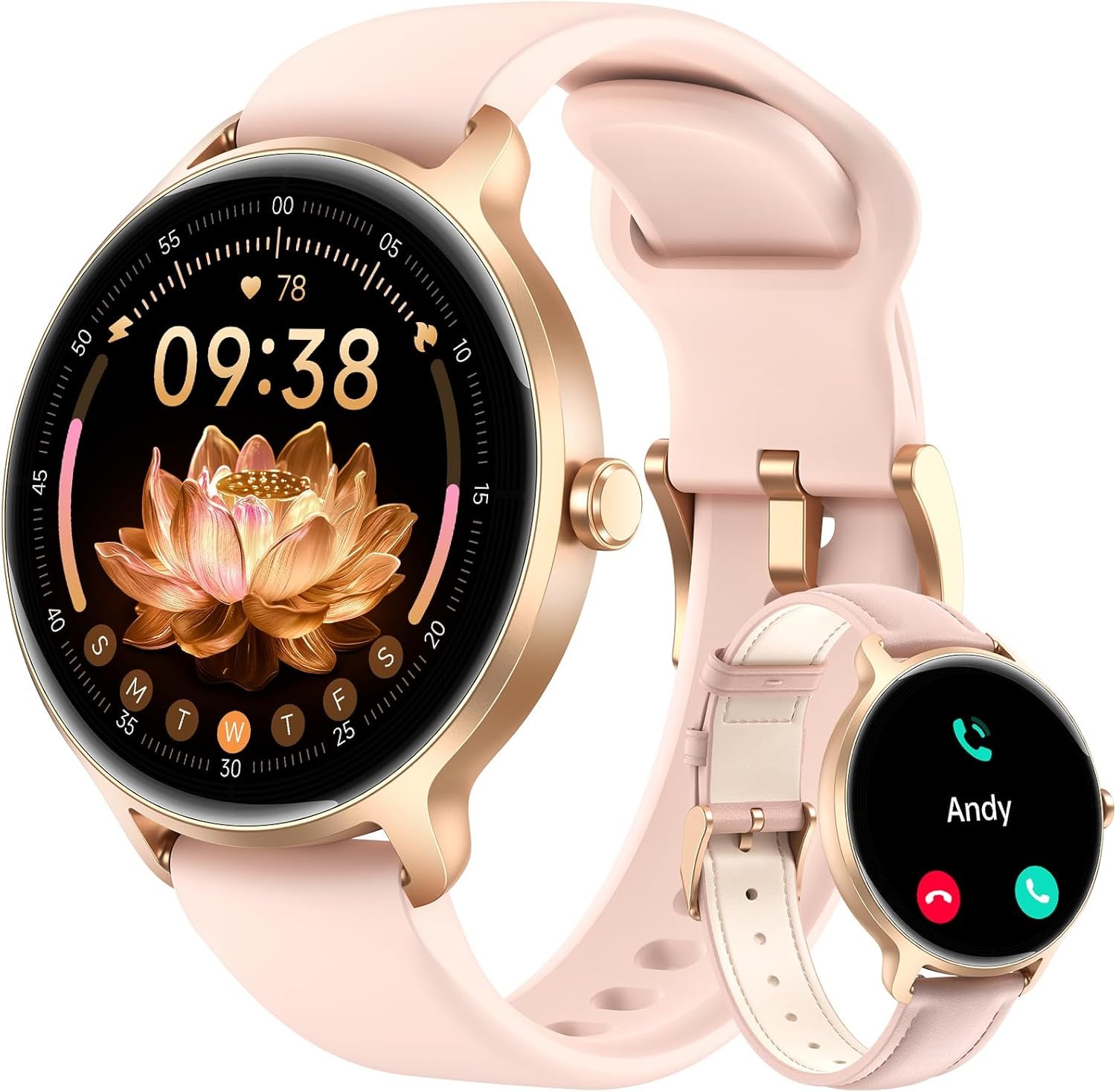 Smart Watch for Women, 1.27" AMOLED Screen Smartwatch with Answer/Make Call for iPhone/Android/Samsung, Fitness Tracker with 120+ Sport Modes, Heart Rate/Sleep/Health Monitor, IP68 Waterproof, 2 Bands - Image 2