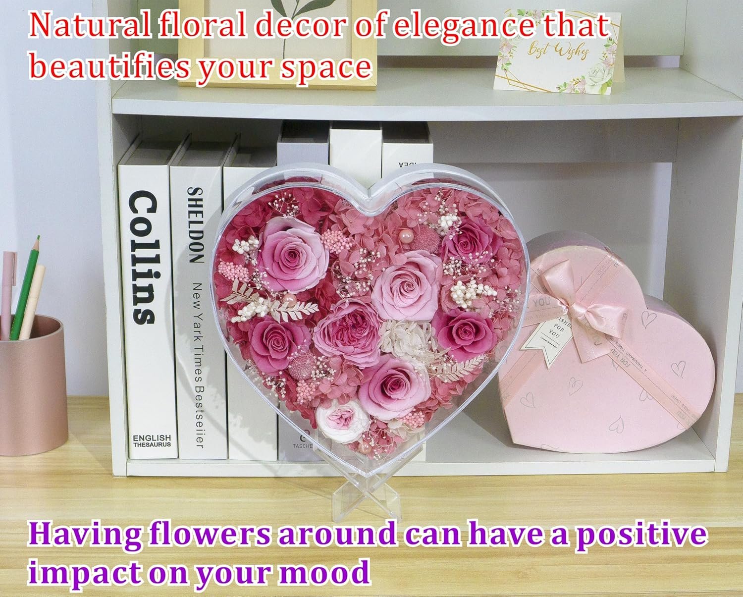 Valley of Rain & Forest Long-Lasting Real Flowers, "Sweet" Preserved Floral Gift With Lights For you to send Love for All Occasions, for Indoor Decoration (Pink & White Roses Arrangement) - Image 6