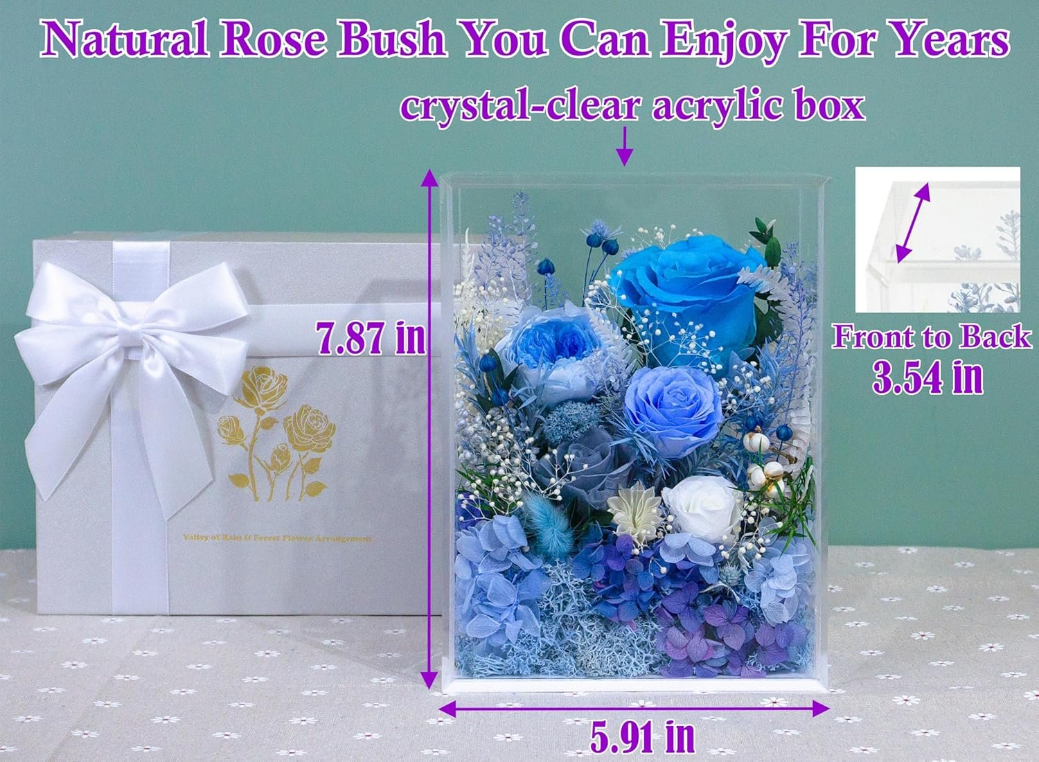 Valley of Rain & Forest Long-Lasting Real Flowers, Handcrafted Preserved Rose Bush For you to Send Love for All Occasions, Floral Arrangement for Indoor Decoration (Blue Rose) - Image 3