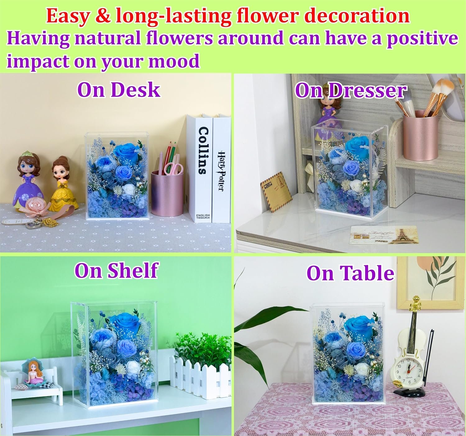 Valley of Rain & Forest Long-Lasting Real Flowers, Handcrafted Preserved Rose Bush For you to Send Love for All Occasions, Floral Arrangement for Indoor Decoration (Blue Rose) - Image 6