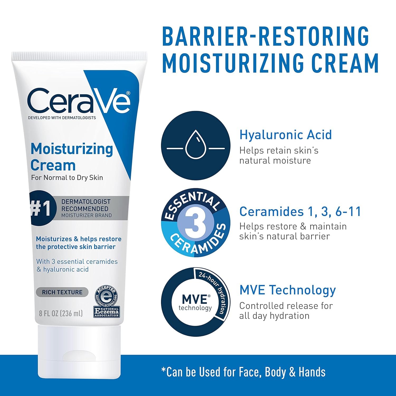 CeraVe Hydrating Skin Care Set, 8oz Moisturizing Cream & 8oz Hydrating Facial Cleanser, Ceramides + Hyaluronic Acid Moisturizer and Face Wash, Accepted by National Eczema Association - Image 5