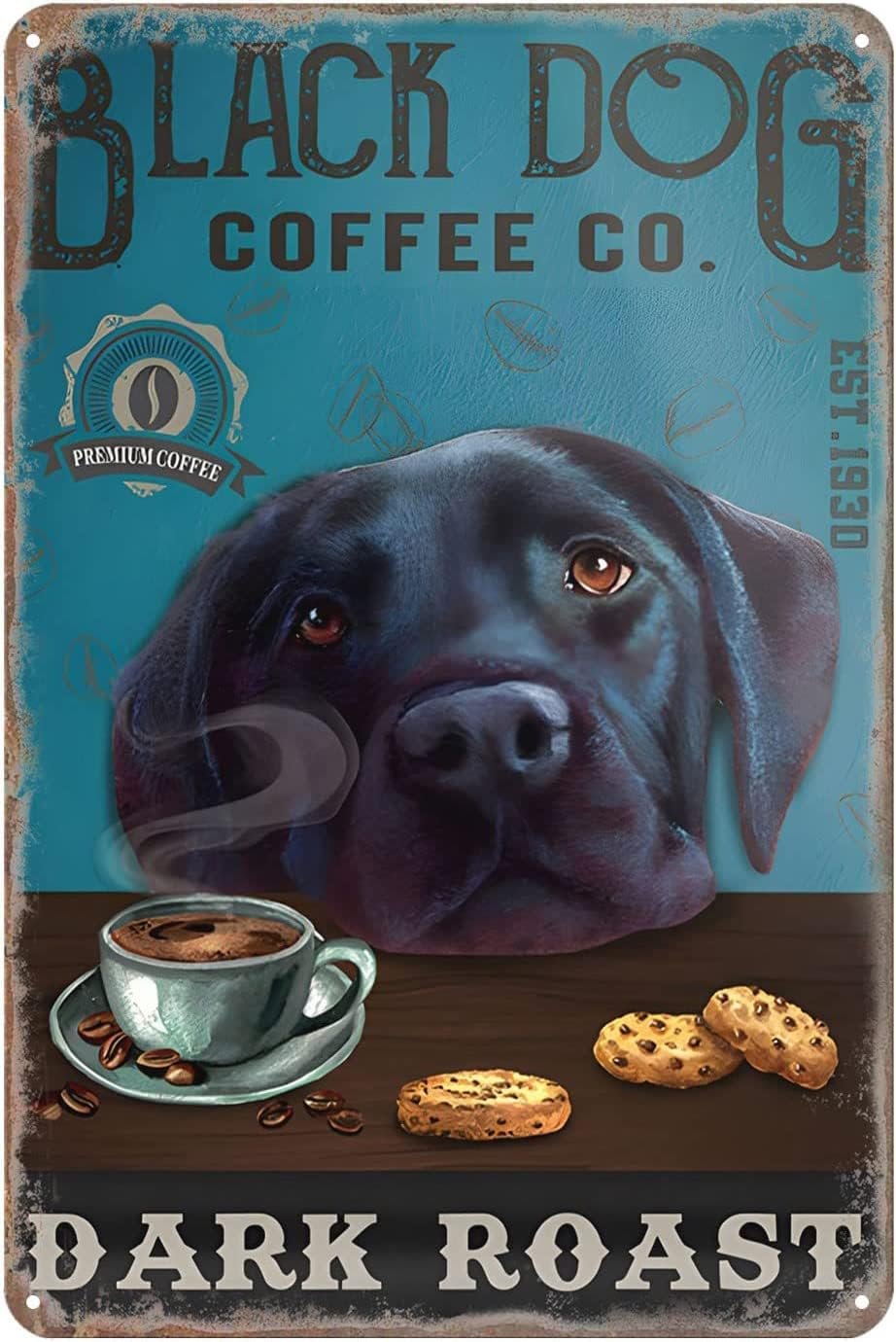 Black Lab Decor Retro Black Dog Coffee Co Dark Roast Metal Poster Vintage Labrador Retriever Gifts For Dog Lovers Kitchen Cafe Bar 8x12 Inch - Image 2