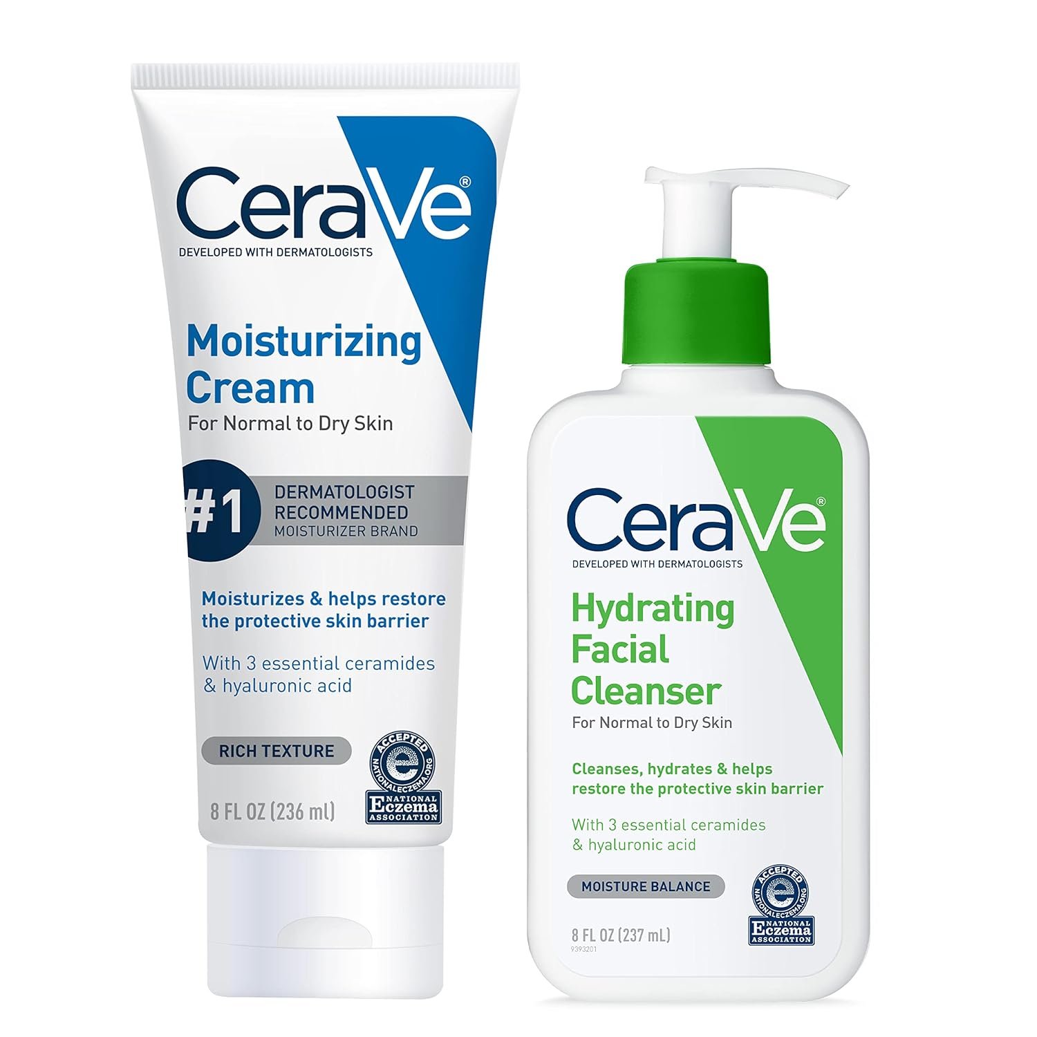 CeraVe Hydrating Skin Care Set, 8oz Moisturizing Cream & 8oz Hydrating Facial Cleanser, Ceramides + Hyaluronic Acid Moisturizer and Face Wash, Accepted by National Eczema Association - Image 2