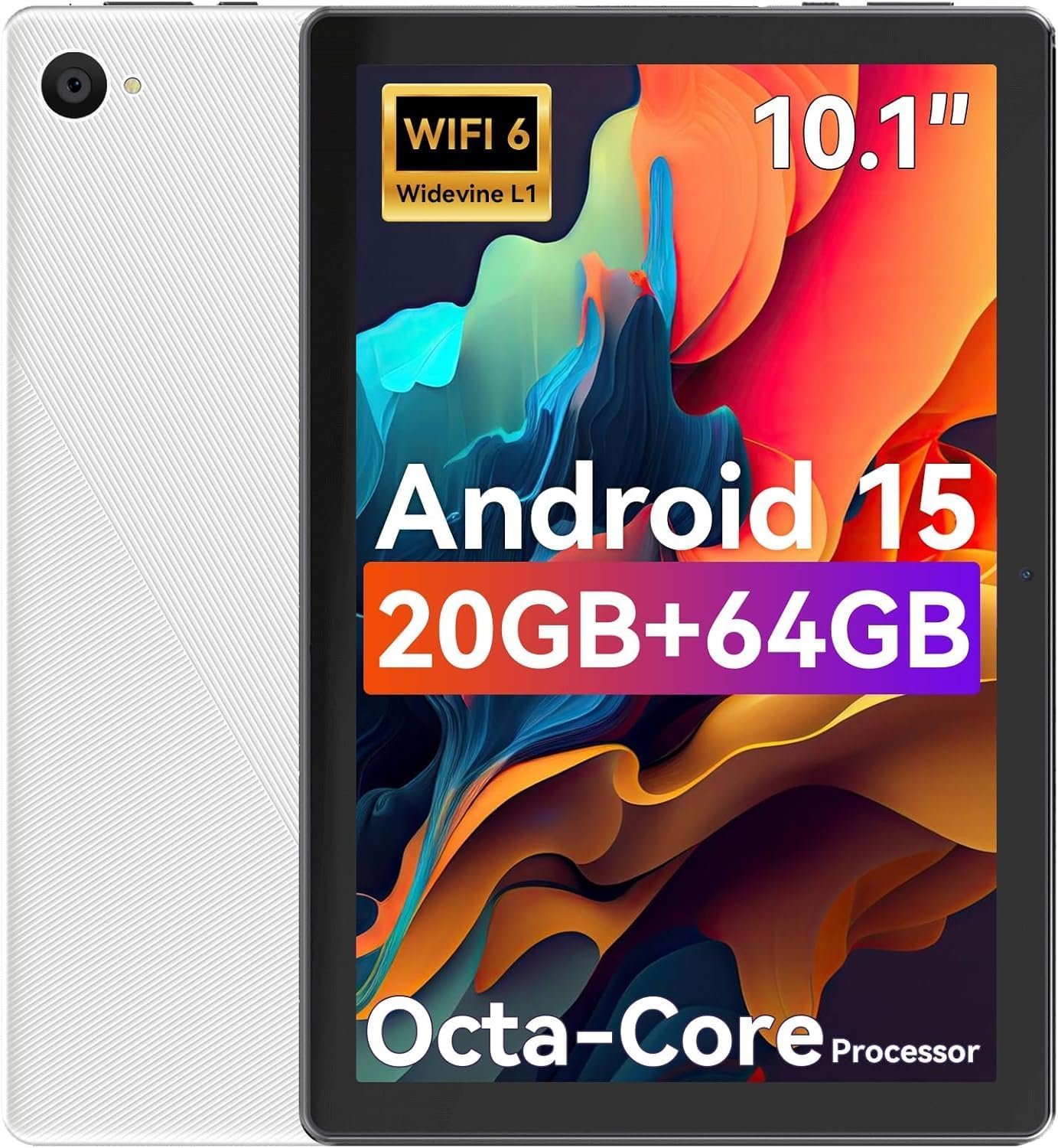 Tablet,10.1" Android 15 Tablet with Octa-core Processor 20GB RAM 64GB ROM HD IPS Touchscreen 8H Battery, Wi-Fi 6, BT 5.0, Type-C, Dual Camera, Android Tablets - Image 2
