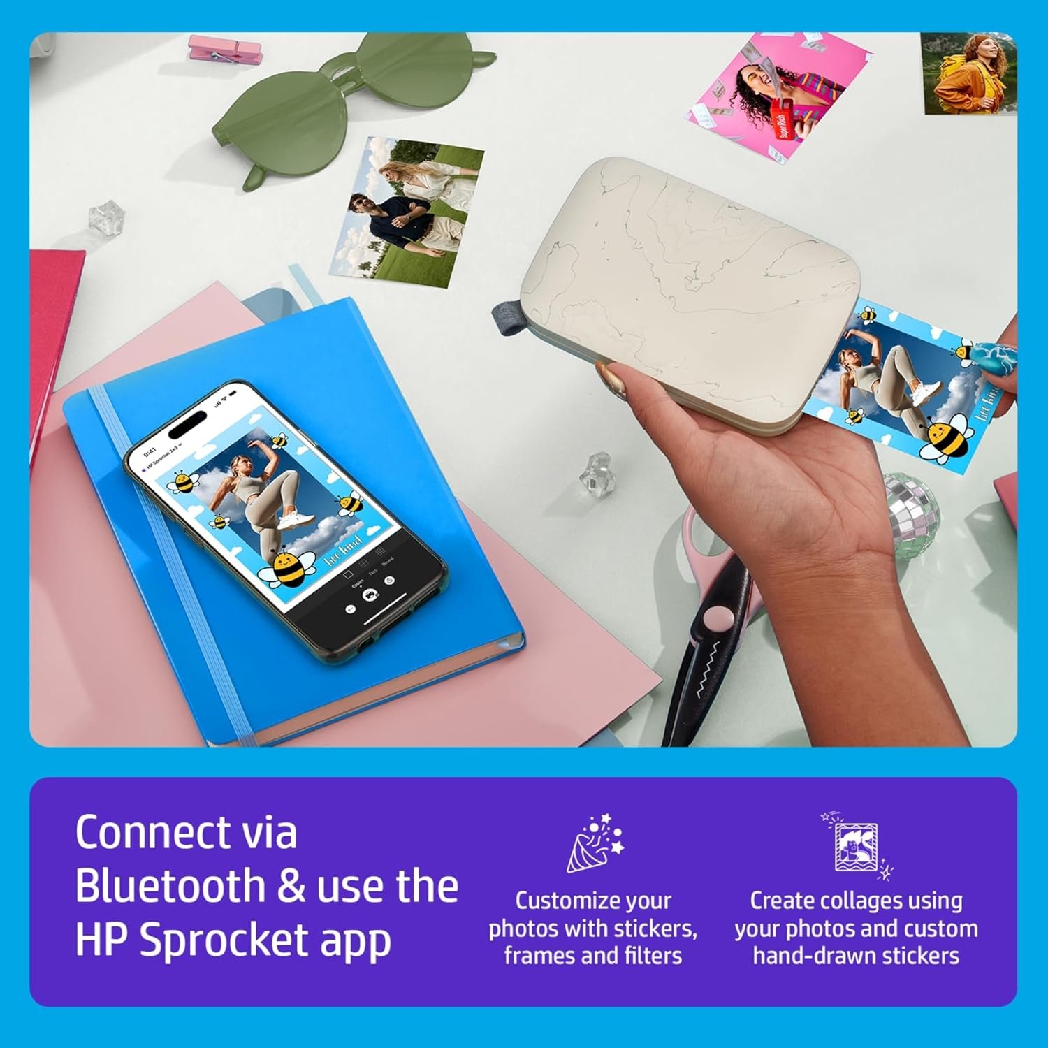 HP Sprocket Select 2.3x3.4 Instant Photo Printer, Print Pictures on Zink Sticky-Backed Paper from Your iOS & Android Device, Portable Printer for Home Use and Travel, Eclipse - Image 4